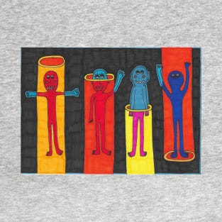 Four Figures in Blue T-Shirt